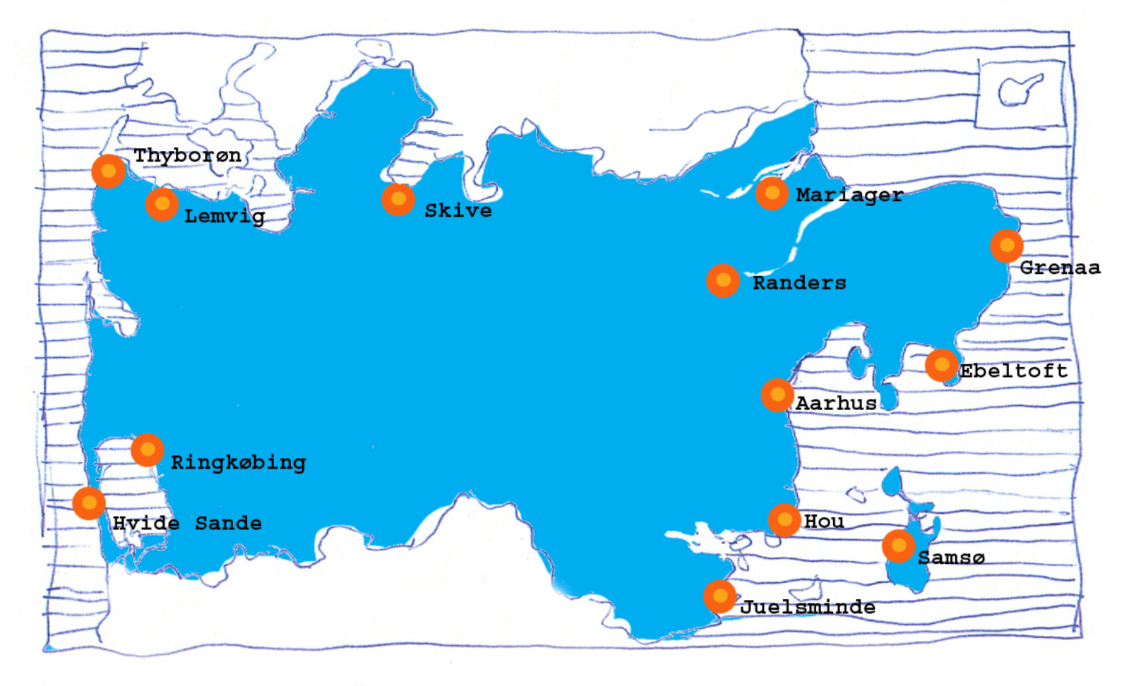 Kort over rute under Det Rullende Havnearkiv